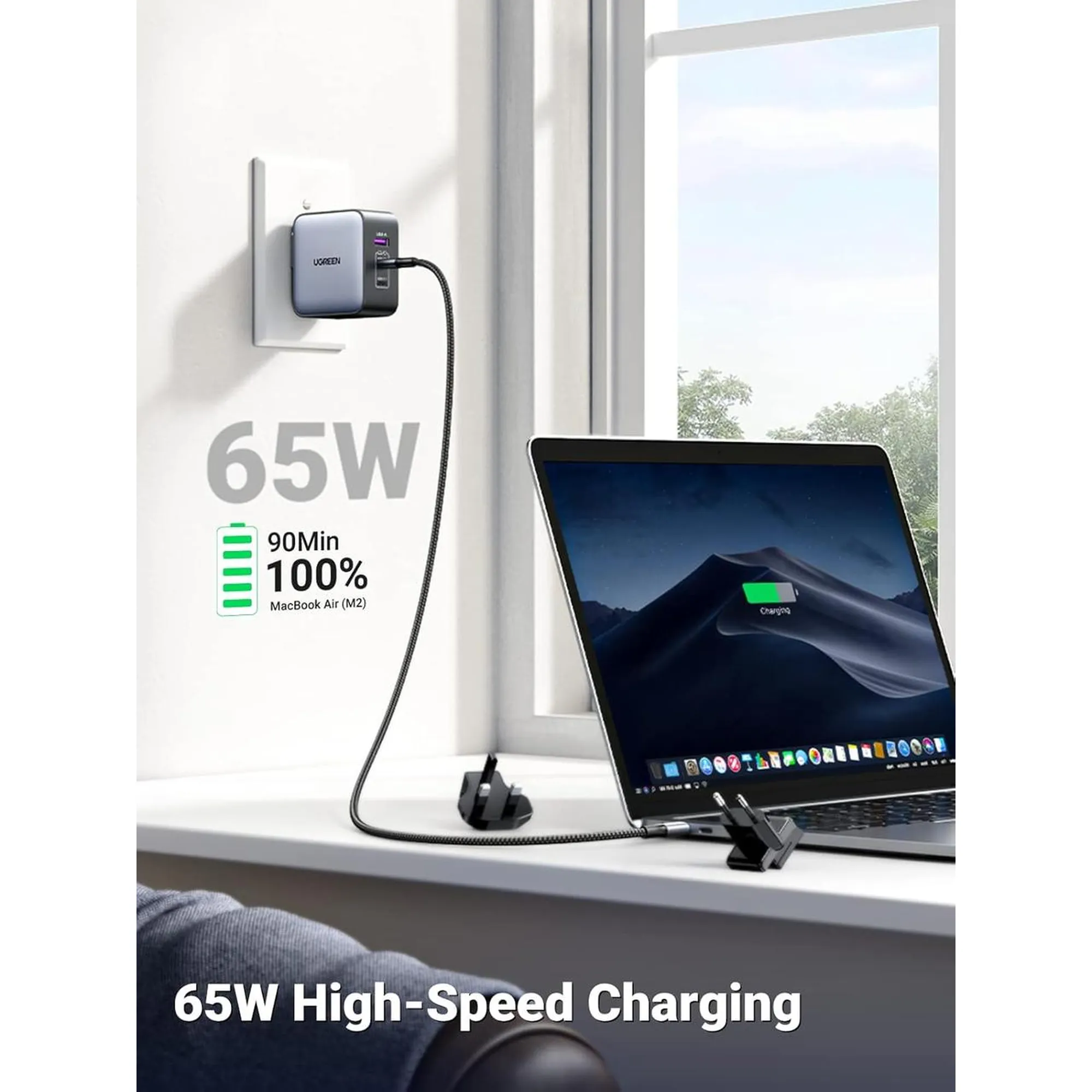 Купить Зарядное устройство Ugreen CD296 Nexode 65W 3xUSB (2хUSB-C+USB-A) GaN Black/Grey (90409) - фото 3