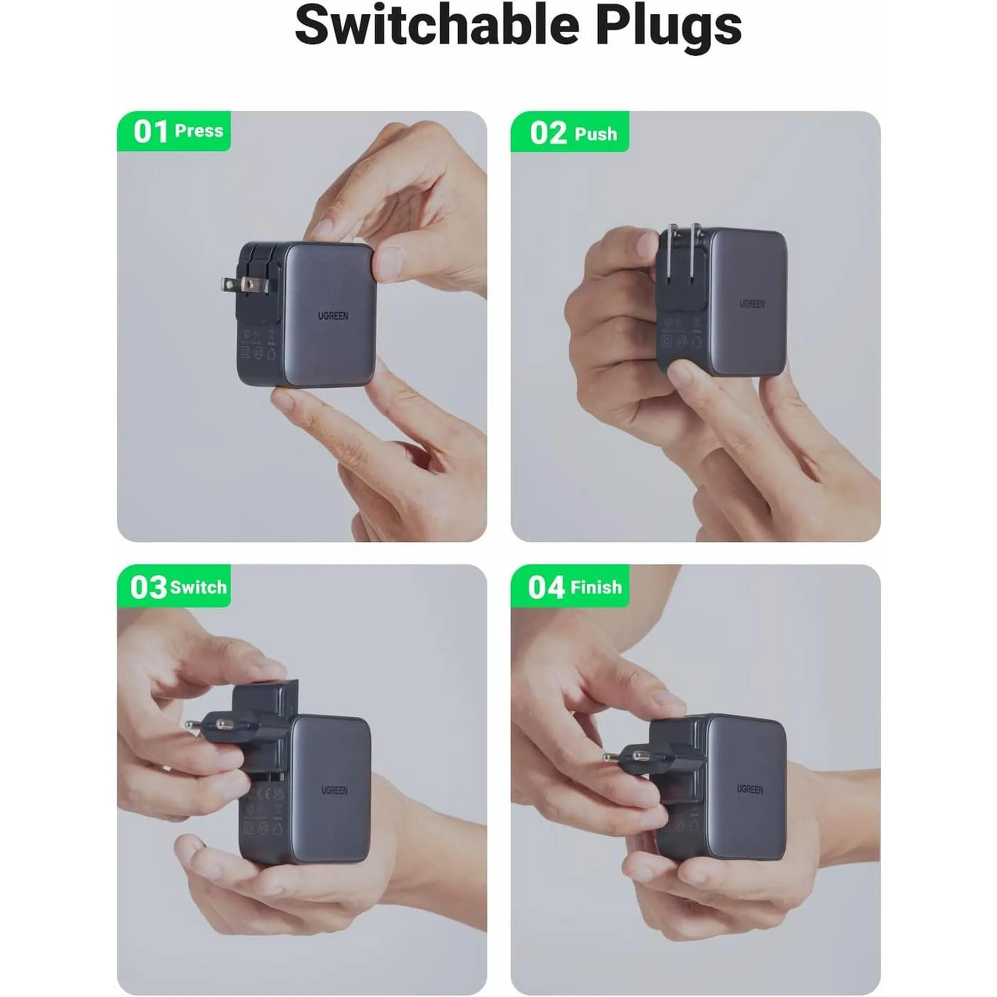 Купить Зарядное устройство Ugreen CD296 Nexode 65W 3xUSB (2хUSB-C+USB-A) GaN Black/Grey (90409) - фото 7