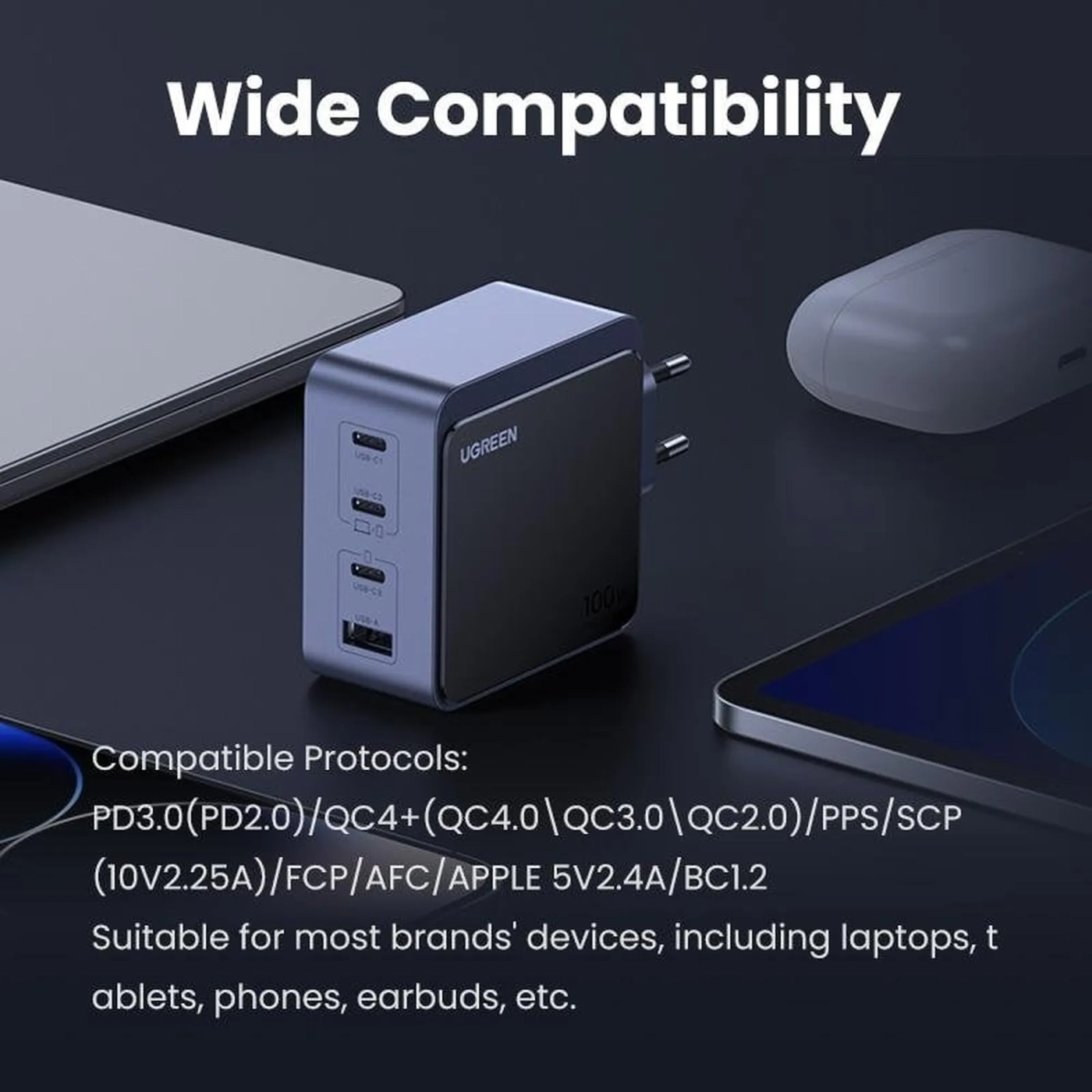 Купить Зарядное устройство Ugreen X565 Nexode S 100W 4xUSB (3хUSB-C+USB-A) GaN Gray (35043) - фото 4