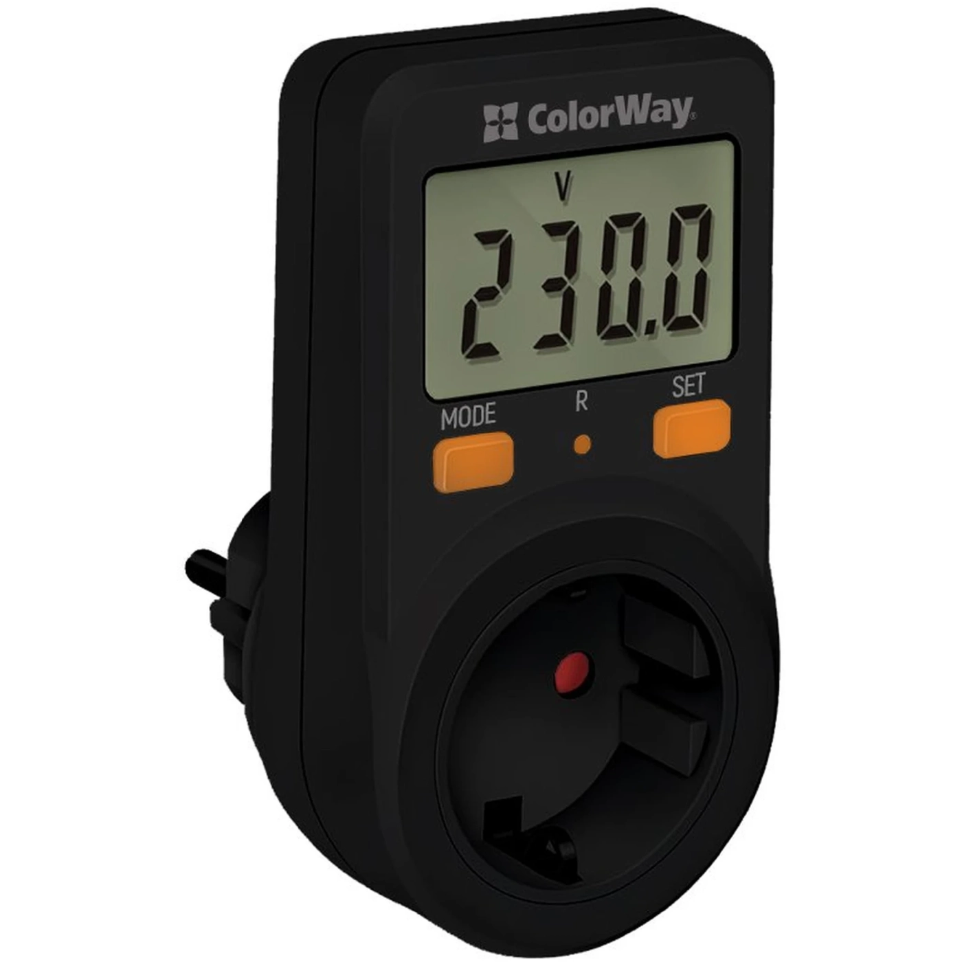 Купить Энергометр цифровой W/V/A/C/KWh ColorWay для розетки 16A/3680W Black (CW-VM16-01D) - фото 2