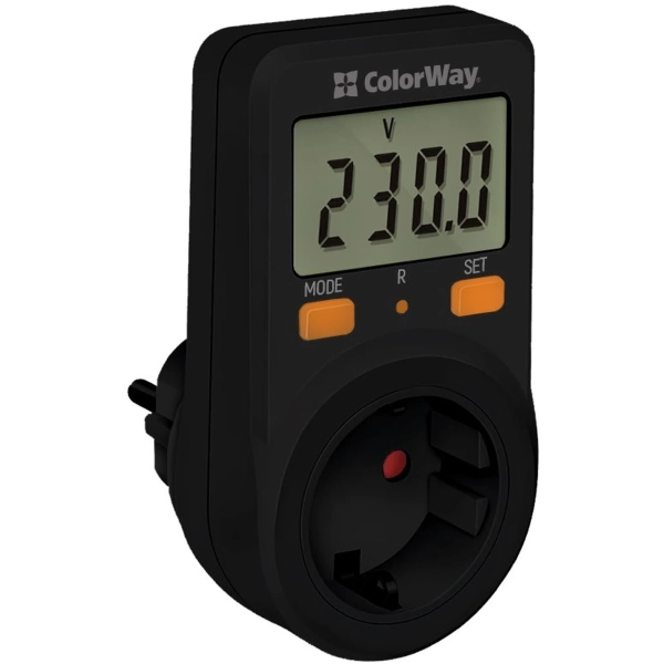 Купить Энергометр цифровой W/V/A/C/KWh ColorWay для розетки 16A/3680W Black (CW-VM16-01D) - фото 2
