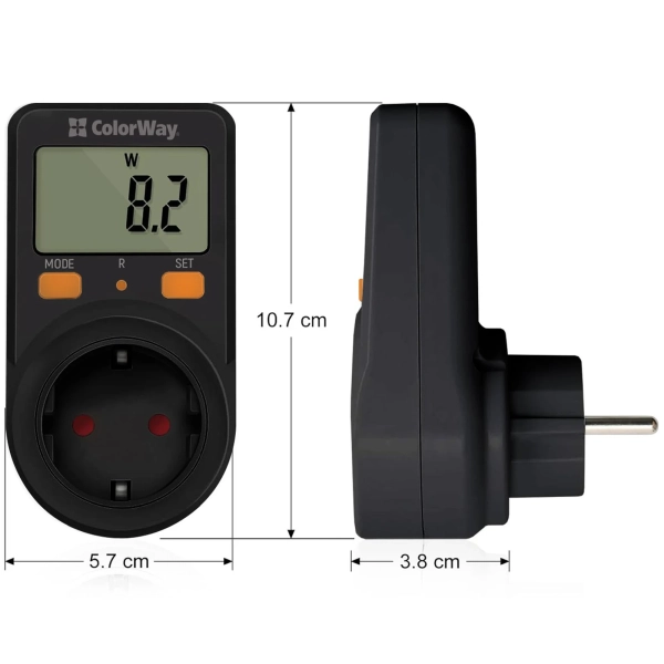 Купить Энергометр цифровой W/V/A/C/KWh ColorWay для розетки 16A/3680W Black (CW-VM16-01D) - фото 4