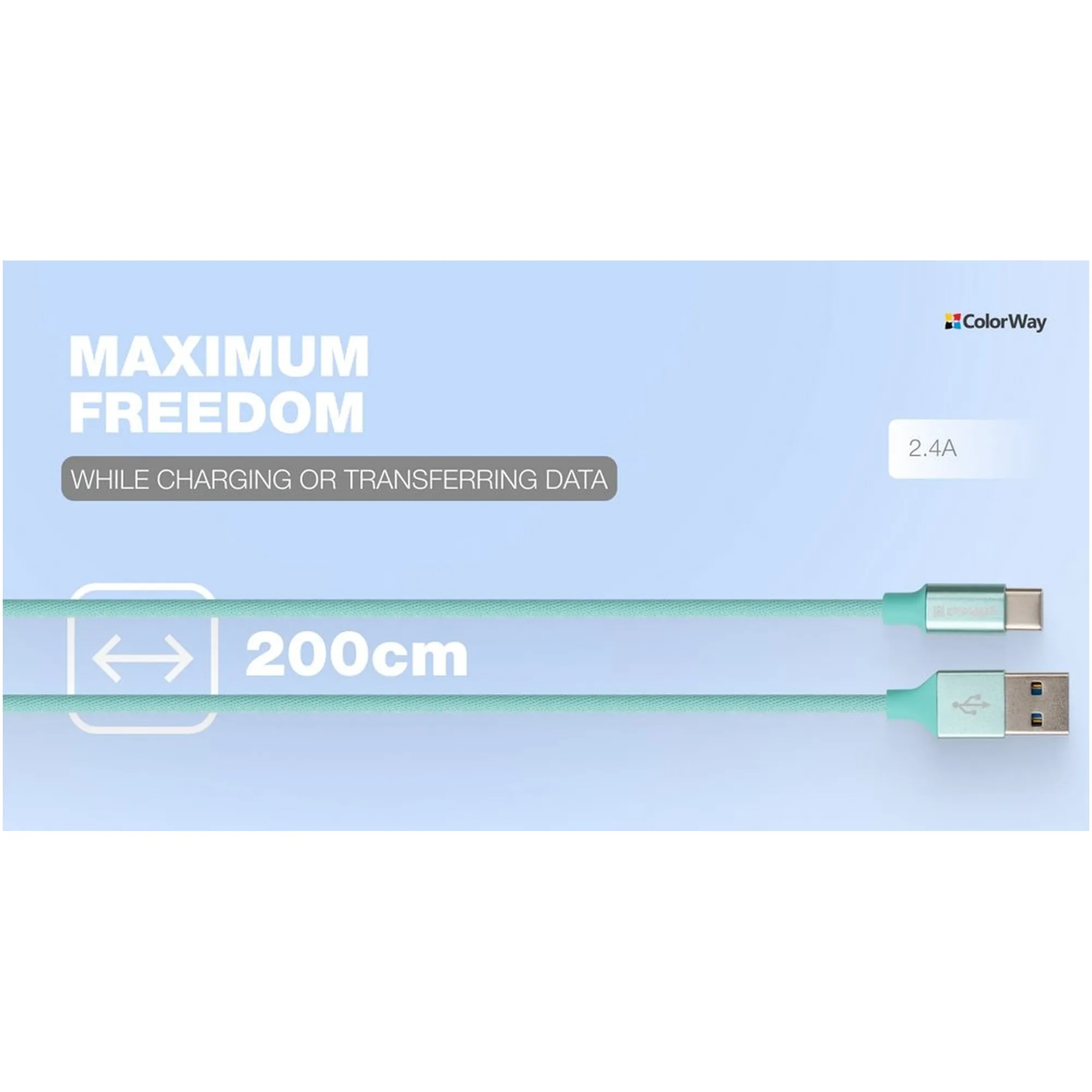 Купить Кабель СolorWay USB - USB-C 2.4A 2m Mint (CW-CBUC008-MT) - фото 7