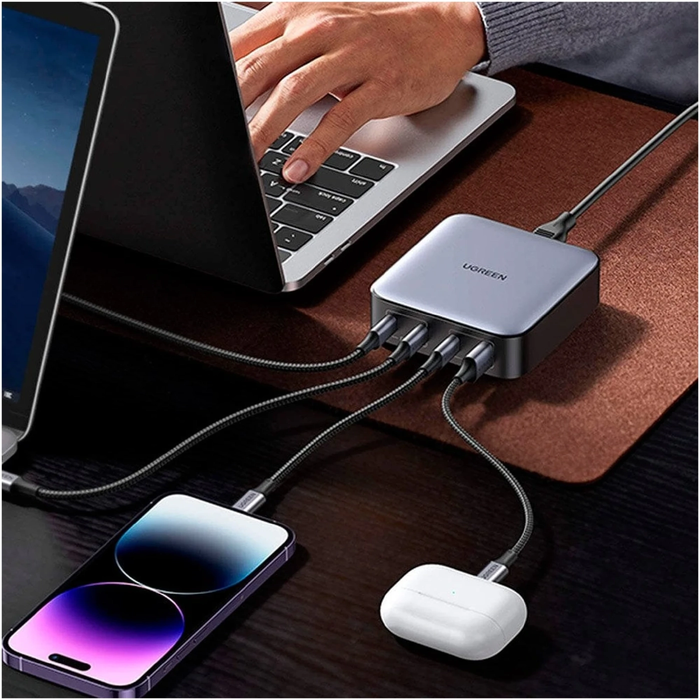 Купить Зарядное устройство Ugreen CD328 Nexode 100W 4xUSB (3хUSB-C+USB-A) GaN Black/Grey (90928) - фото 6