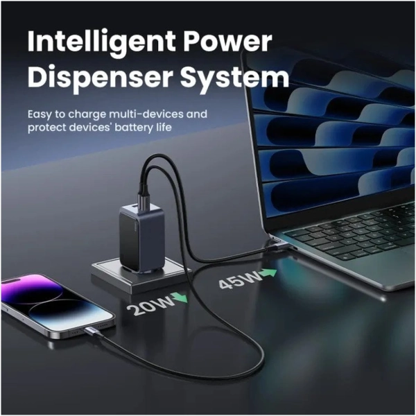 Купити Зарядний пристрій Ugreen X553 Nexode S 65W 3xUSB (2хUSB-C+USB-A) GaN Fast Charger Gray (35042) - фото 6