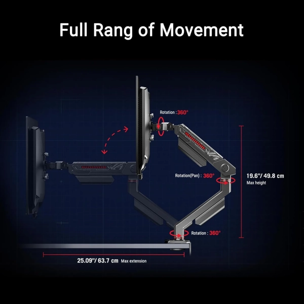 Купить Крепление для монитора (кронштейн) ASUS ROG Ergo Monitor Arm AAS01 (90LA00Q0-B01170) - фото 7