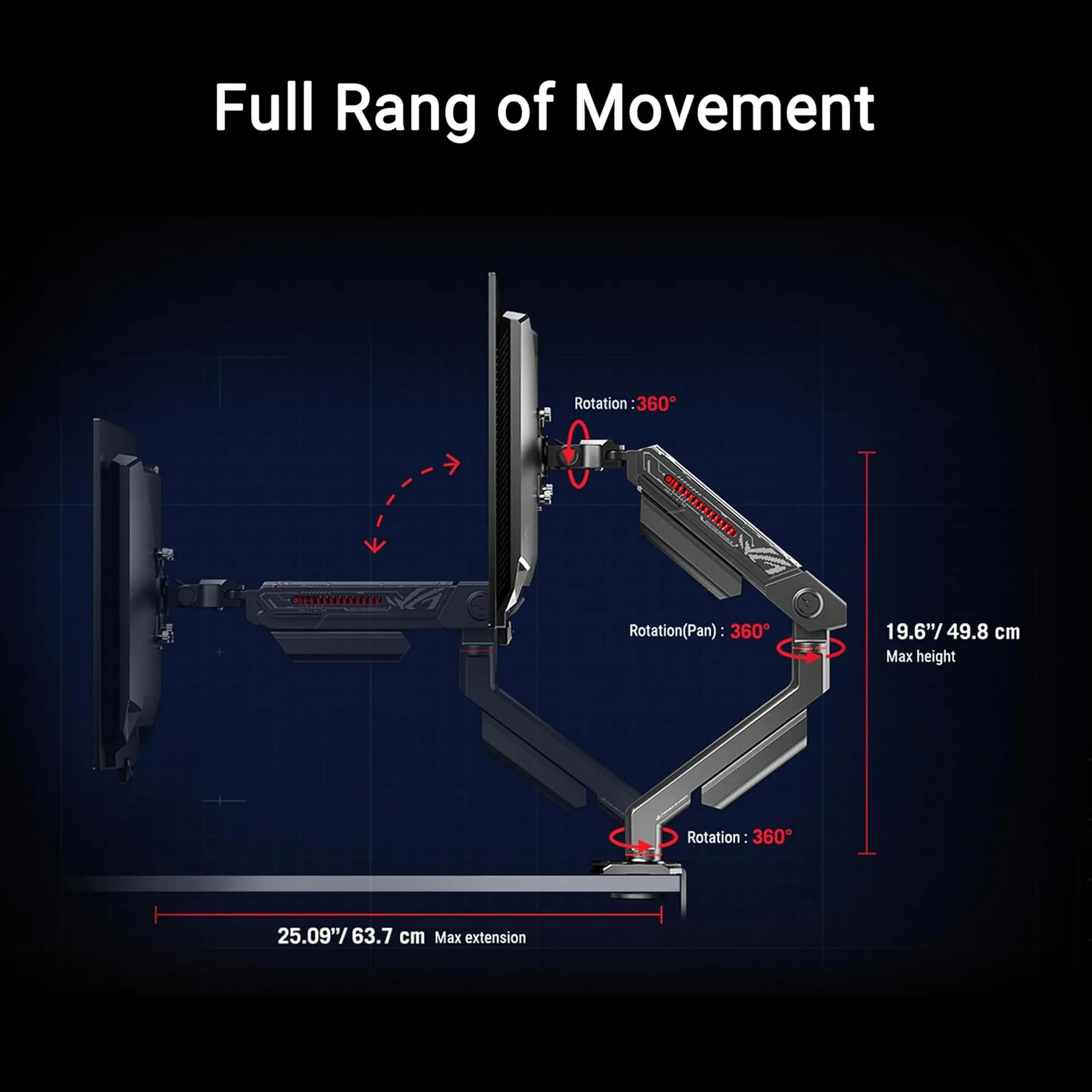 Купить Крепление для монитора (кронштейн) ASUS ROG Ergo Monitor Arm AAS01 (90LA00Q0-B01170) - фото 7