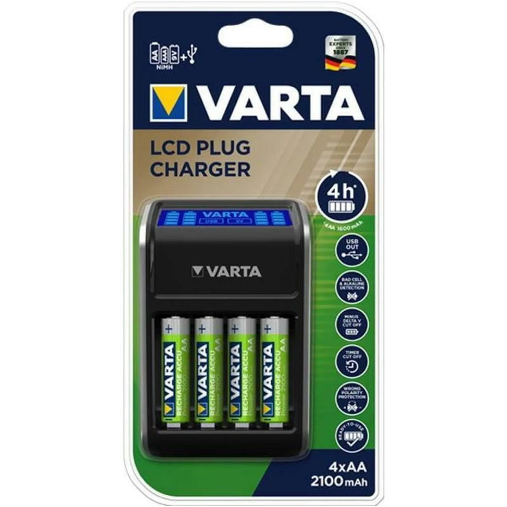 Купить Зарядное устройство VARTA LCD Plug Charger + Аккумулятор NI-MH AA 2100 mAh 4 шт. (57687101441) - фото 4