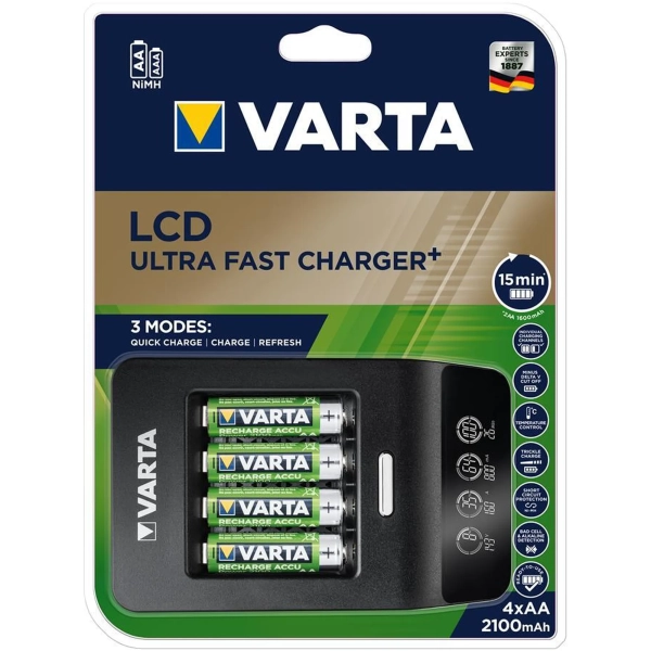 Купить Зарядное устройство VARTA LCD Ultra Fast Plus Charger + Аккумулятор NI-MH AA 2100 mAh 4 шт. (57685101441) - фото 3