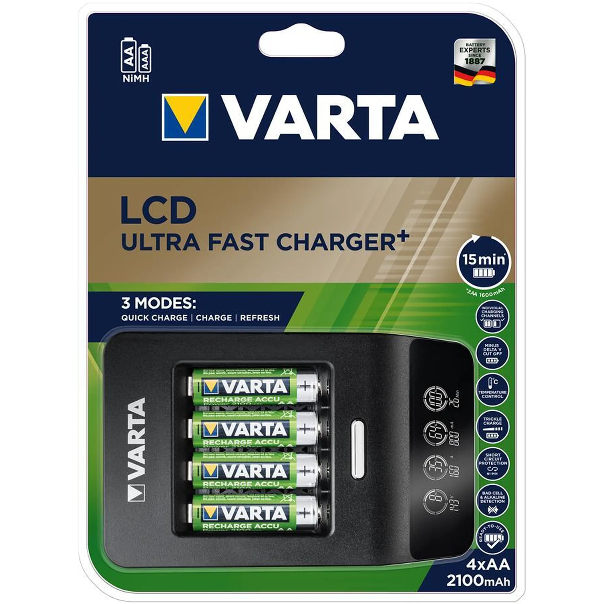 Купить Зарядное устройство VARTA LCD Ultra Fast Plus Charger + Аккумулятор NI-MH AA 2100 mAh 4 шт. (57685101441) - фото 3