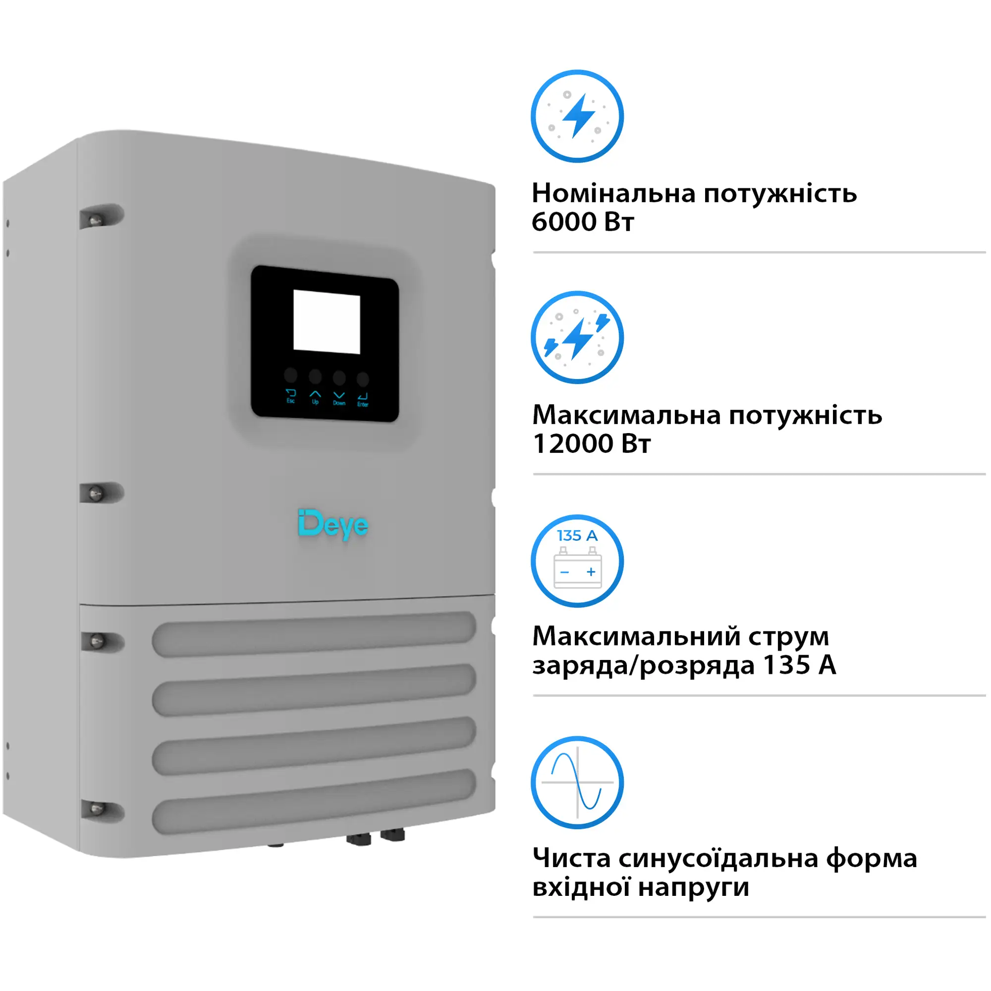 Купить Автономный инвертор DEYE SUN-6K-OG01LP1-EU-AM2 6KW LV 2 MPPT Wi-Fi Однофазный (SUN-6K-OG01LP1-EU-AM2) - фото 3