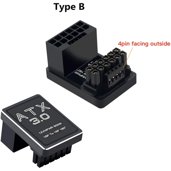 Купити Перехідник живлення Phobya 12VHPWR Adapter 180 Grad 16Pin to 16Pin - Black Left (12vhpwr16p16p-bl) - фото 3