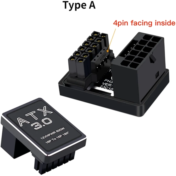 Купити Перехідник живлення Phobya 12VHPWR Adapter 180 Grad 16Pin to 16Pin - Black Right (12vhpwr16p16p-br) - фото 3