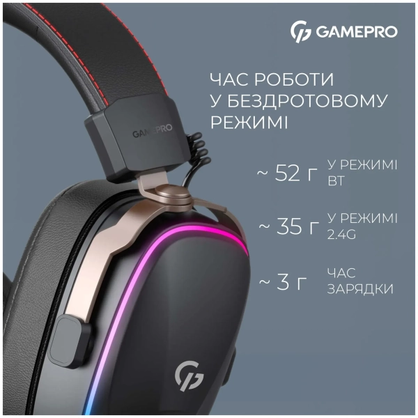Купити Навушники GamePro Asgard Valkyria Wireless RGB Tri-Mod Black (HSW249) - фото 5