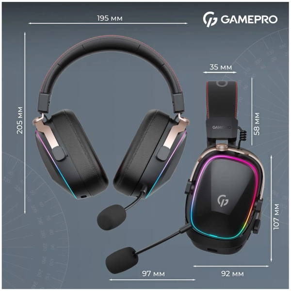 Купити Навушники GamePro Asgard Valkyria Wireless RGB Tri-Mod Black (HSW249) - фото 15