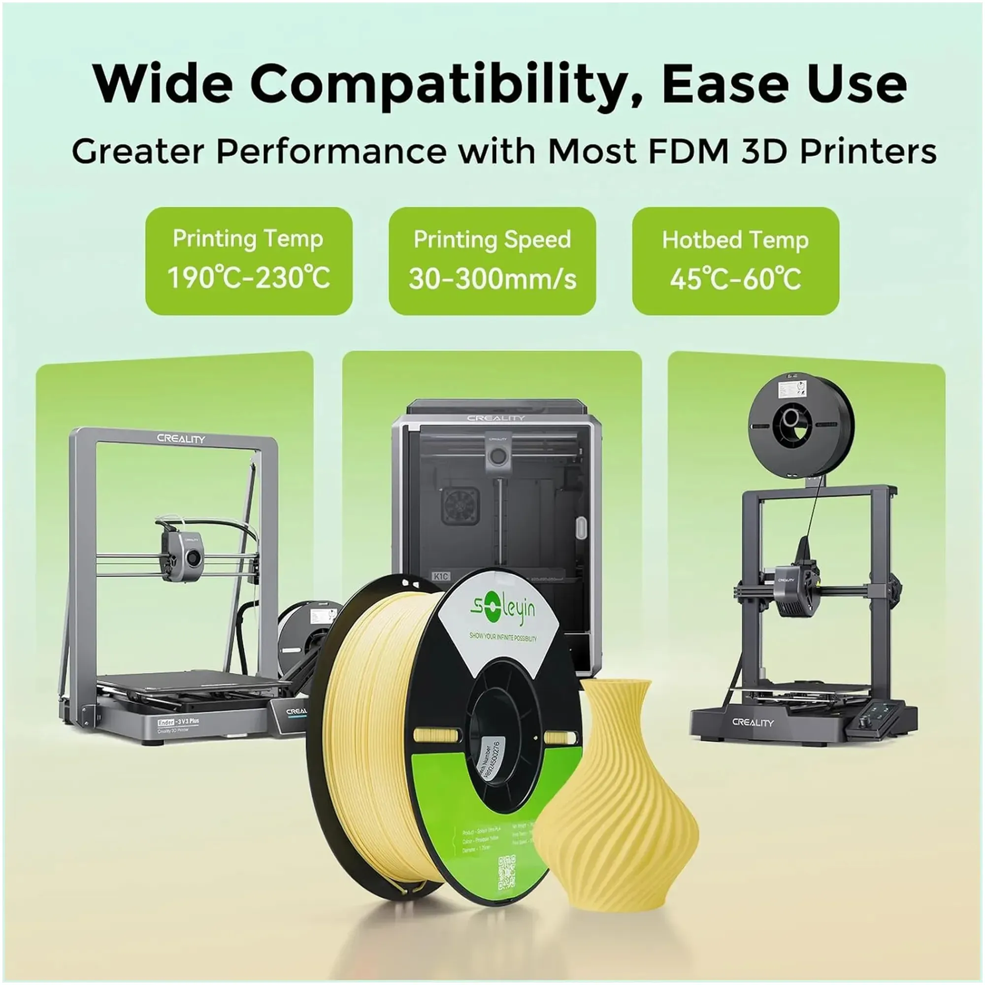 Купить Ultra PLA Filament (пластик) для 3D принтера Creality Soleyin 1кг, 1.75мм, ананасово-желтый (3301010506) - фото 7