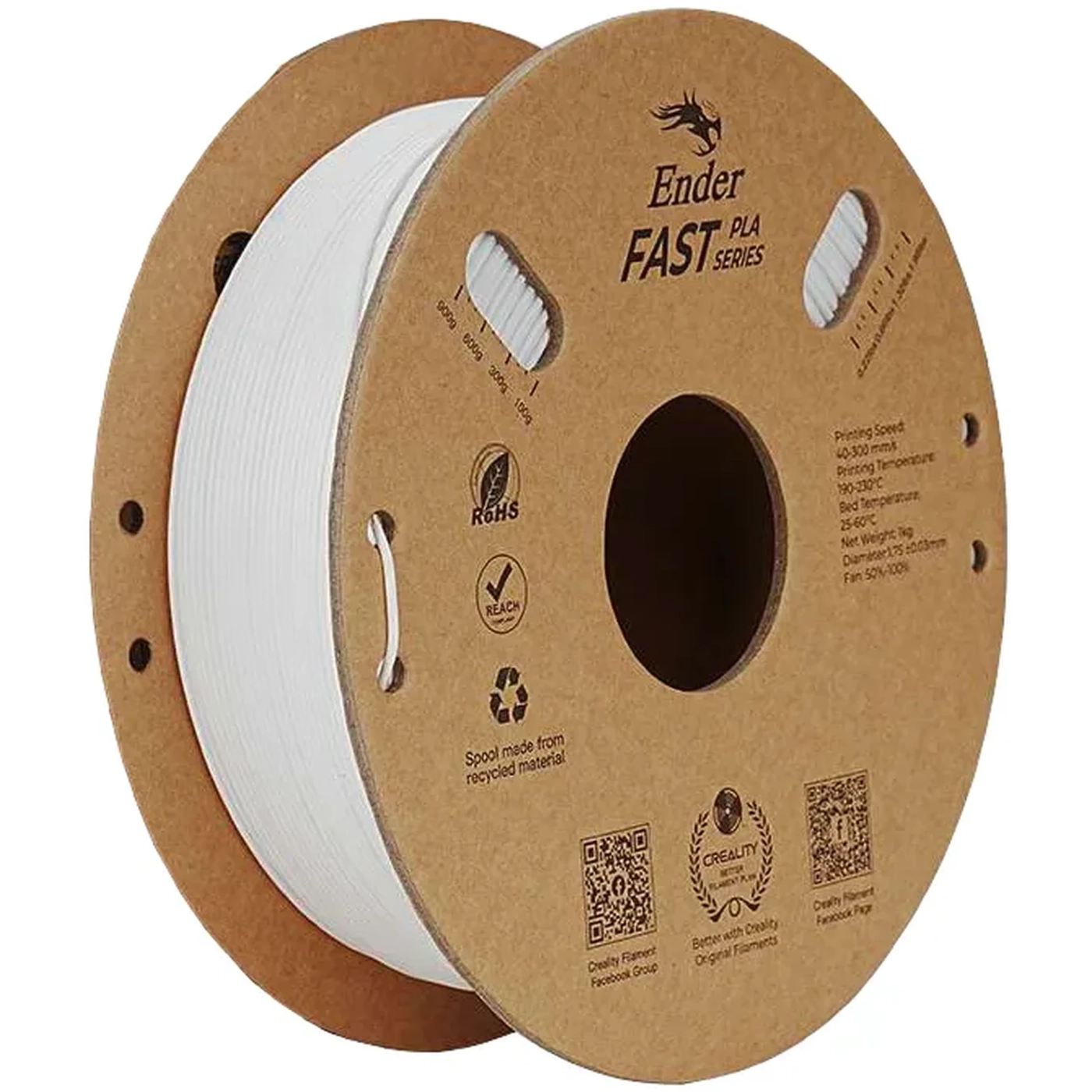 Купить Fast PLA Filament (пластик) для 3D принтера CREALITY Ender 2x1кг, 1.75мм, белый (3301010396) - фото 2