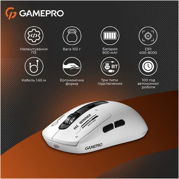 Купить Мышь GamePro Genesis Winner Wireless/Bluetooth/USB White (GM079W) - фото 10