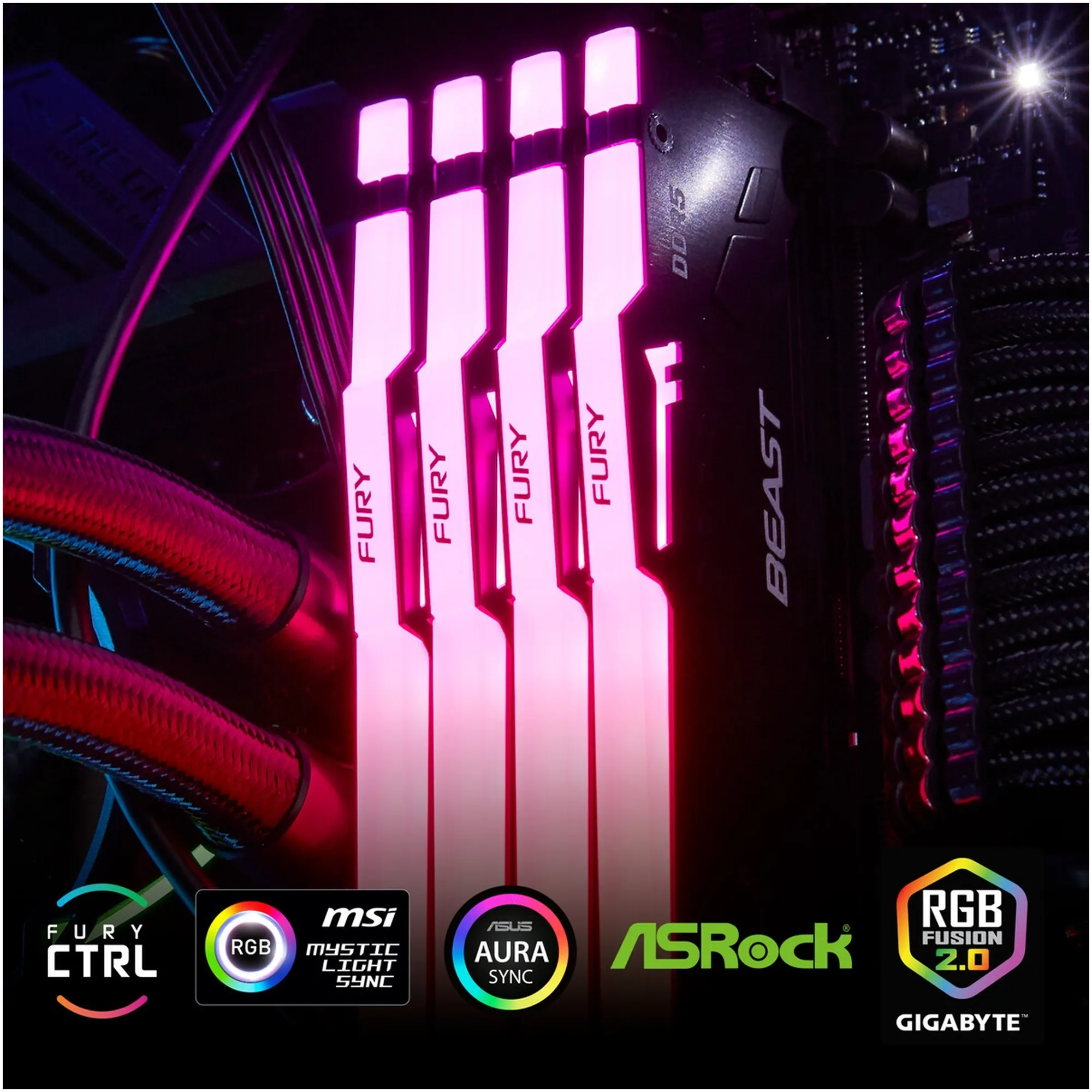 Купить Модуль памяти Kingston FURY Beast RGB AM5 DDR5-5600 128GB KIT (2x64GB) (KF556C36BBEAK2-128) - фото 11