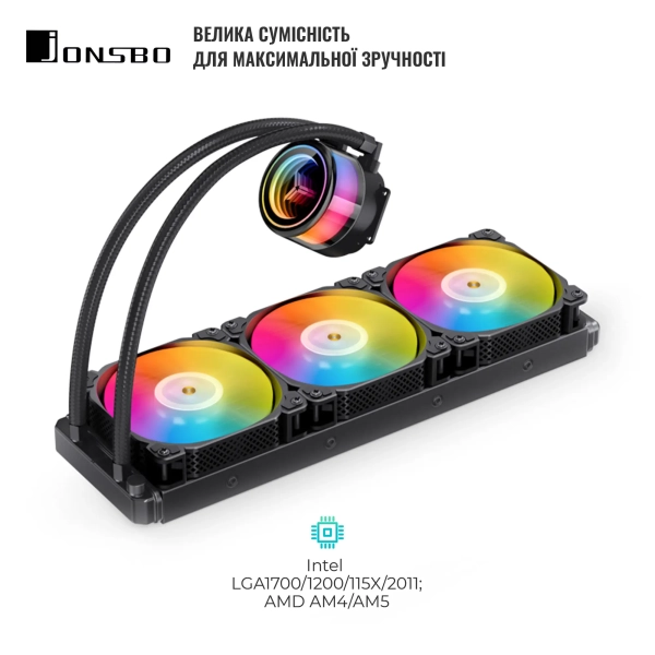 Купить Система жидкостного охлаждения JONSBO TW7-360 ARGB Black (Intel LGA1700/1200/115X/2011 AMD AM4/AM5/4PIN PWM) - фото 5