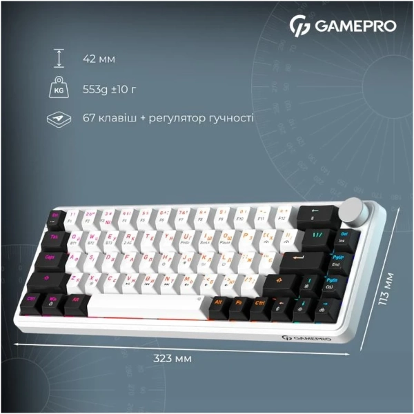 Купить Клавиатура GamePro Asgard Valhalla QLAB Orange Switch RGB Wireless/Bluetooth/USB-C (MK210W Pro) - фото 6