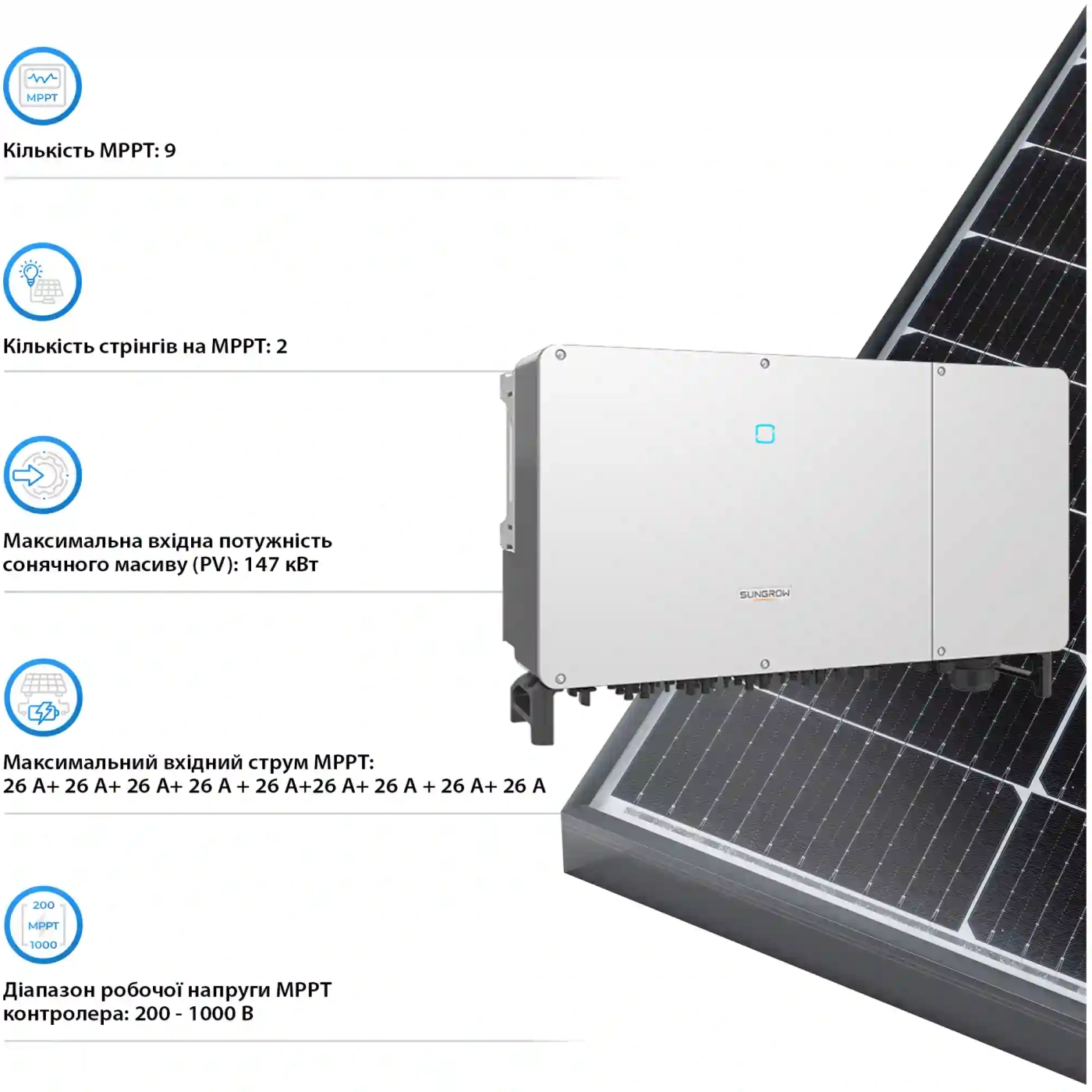 Купити Мережевий інвертор SUNGROW SG110CX-V112 110kW 12 MPPT 220/380V Трифазний (ASG02271) - фото 5