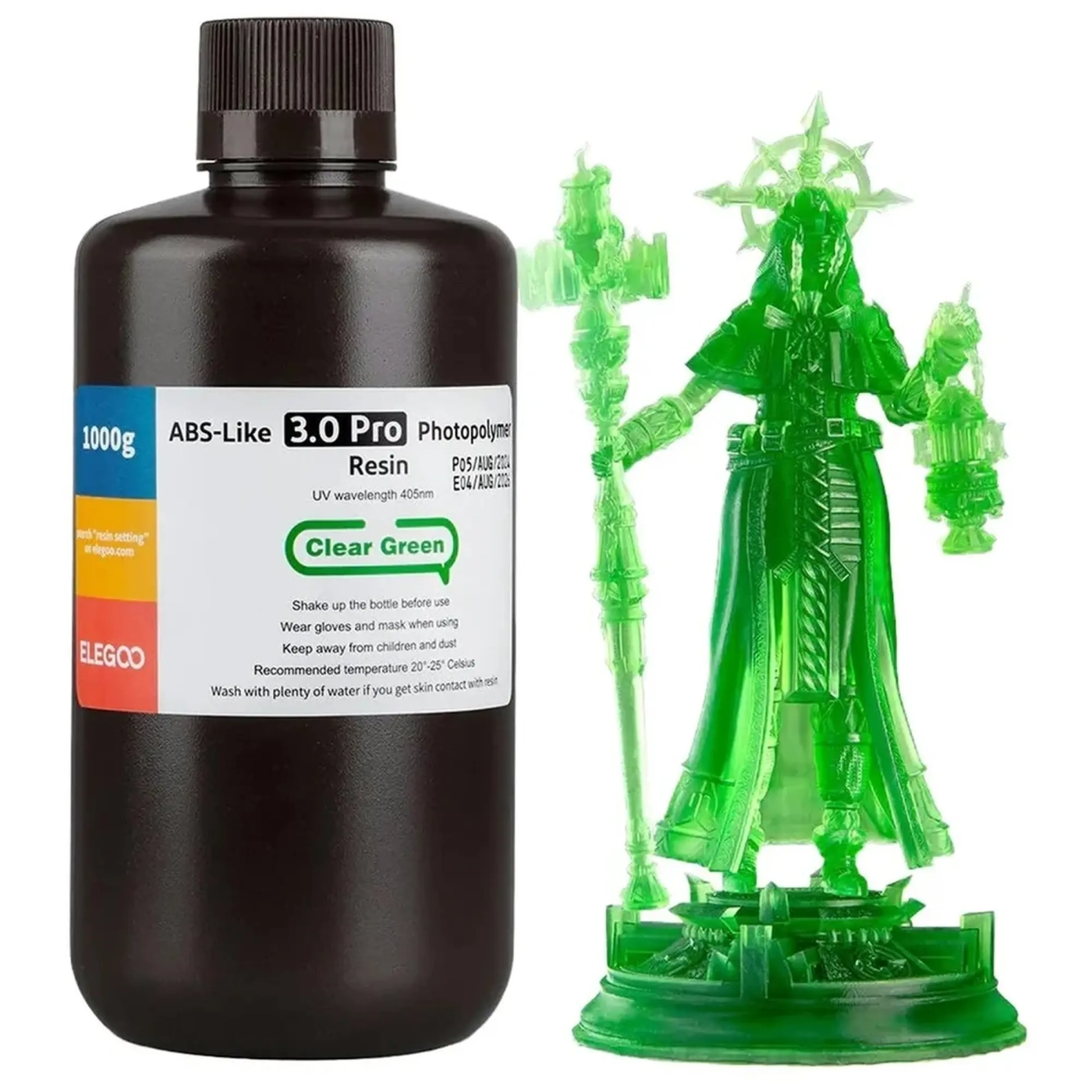 Купить Фотополимерная смола ELEGOO ABS-Like 3.0 Pro Resin 1 кг, прозрачная зеленая (50.103.0254) - фото 1