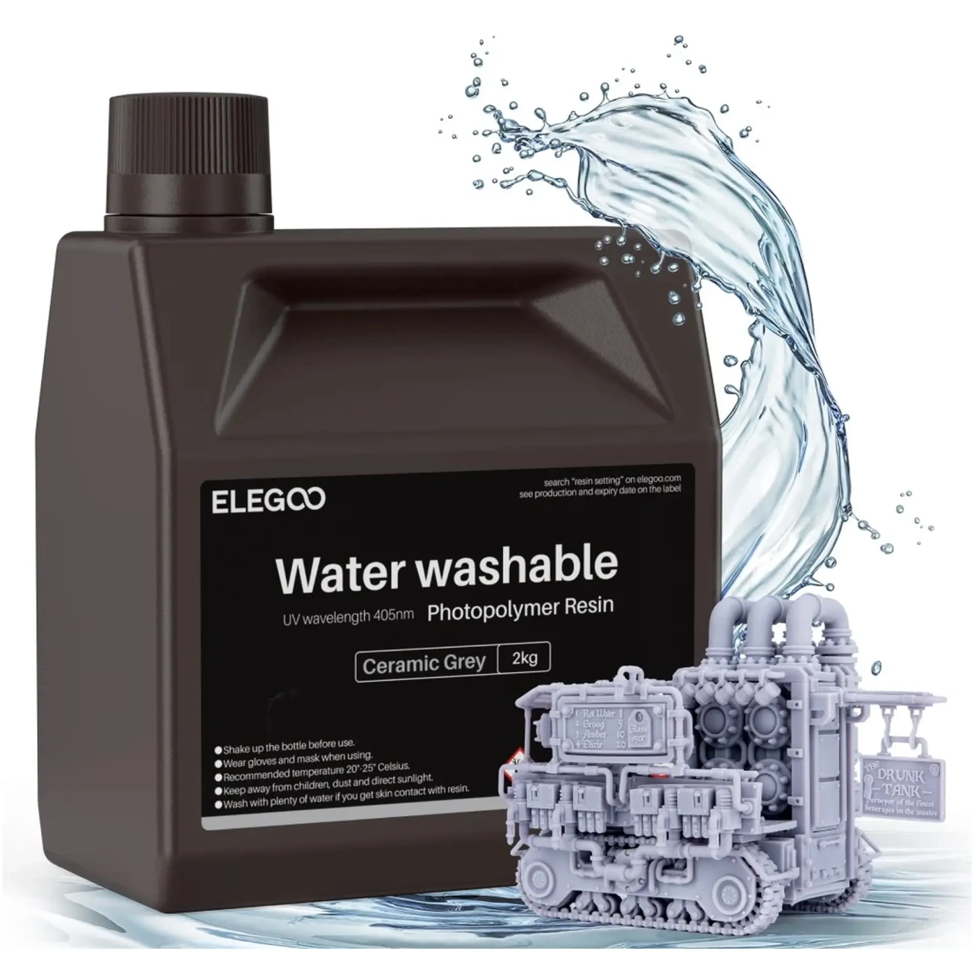 Купити Фотополімерна смола ELEGOO змивається водою Water Washable Resin 2кг, сіра (50.103.0127) - фото 1