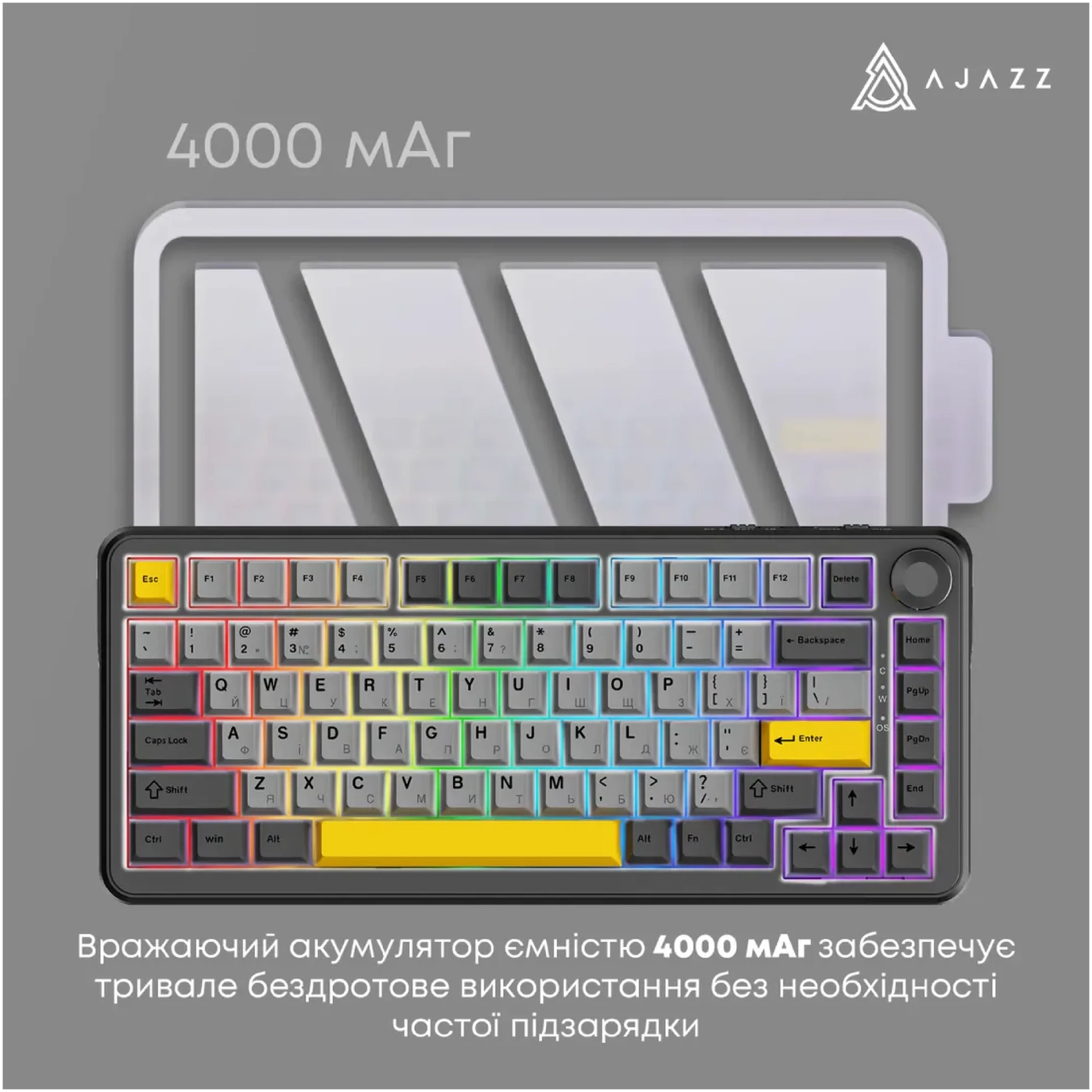 Купить Клавиатура AK820 MAX PLUS RGB Daydream Switch Wireless Black/Gray/Yellow (AK820MAX-DD-BGY) - фото 5