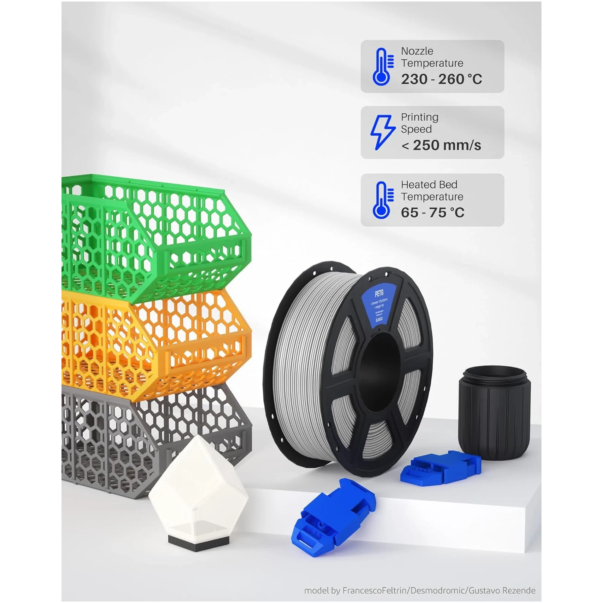 Купить PETG Filament (пластик) для 3D принтера ELEGOO 1кг, 1.75мм, серый (50.203.0391) - фото 4