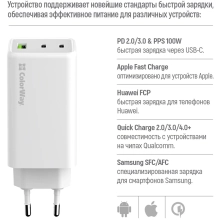 Купити Зарядний пристрій ColorWay GaN Mini 100W 1xUSB-A, 2xUSB-C Fast Charging White (CW-CHS061PD-WT) - фото 8
