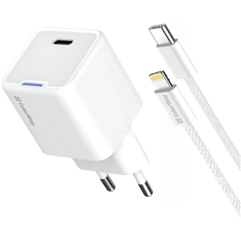 Купить Зарядное устройство ColorWay GaN Mini 20W 1xUSB-C Fast Charging White w/Type-C to Lightning White (CW-CHS059PDL-WT) - фото 1