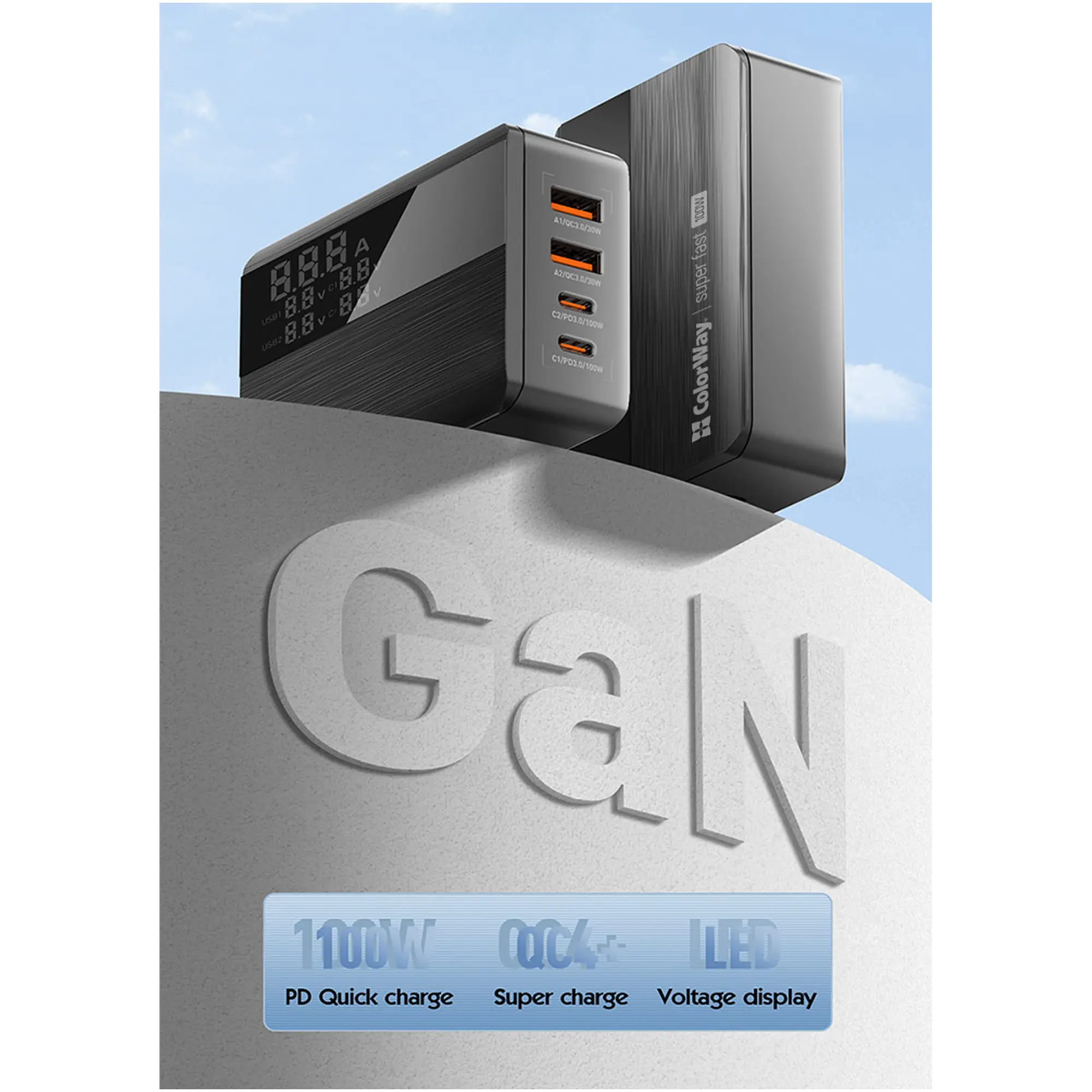 Купити Зарядний пристрій ColorWay Power Delivery GaN 2xUSB-C, 2xUSB-A, 100W Black (CW-CHS041PD-BK) - фото 8
