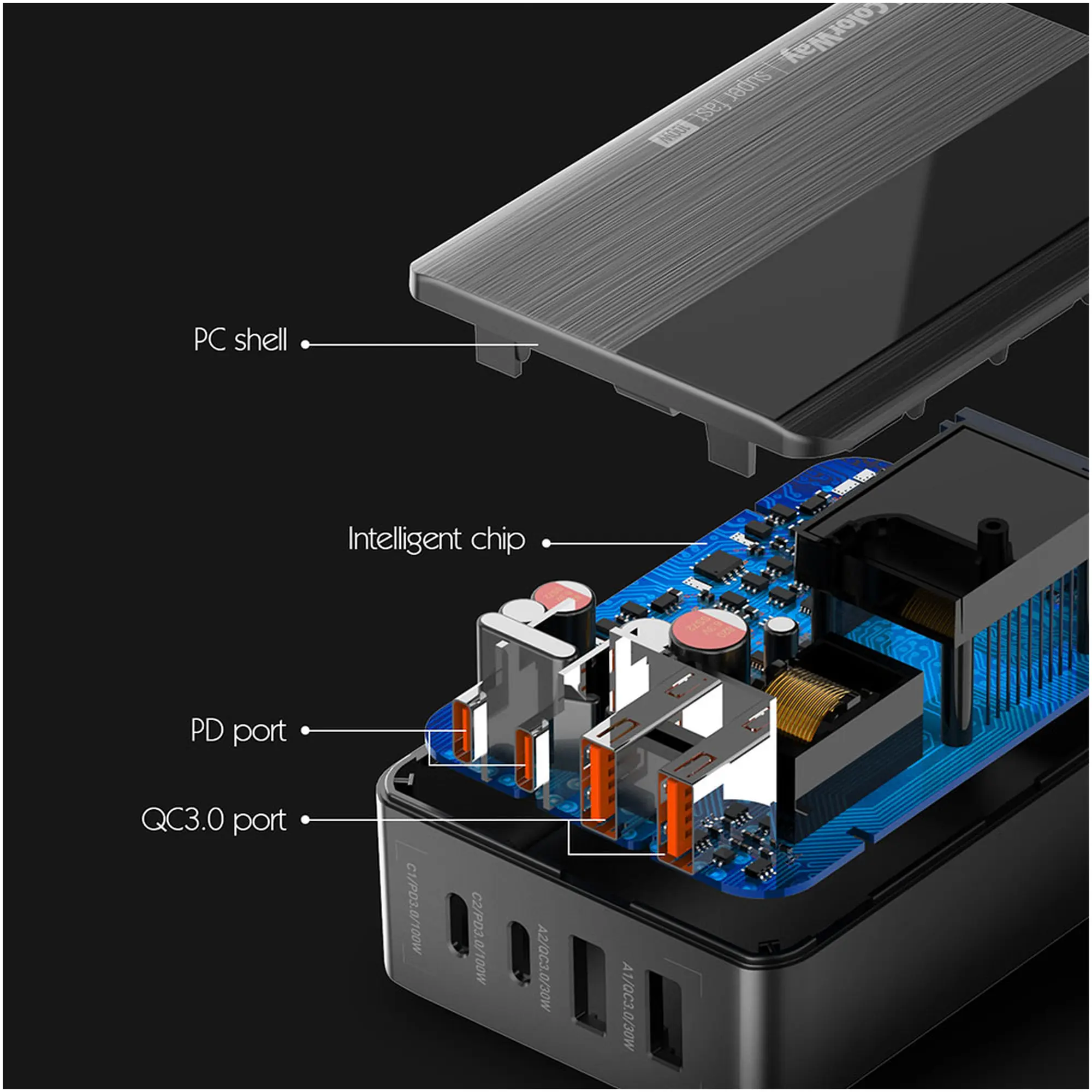 Купити Зарядний пристрій ColorWay Power Delivery GaN 2xUSB-C, 2xUSB-A, 100W Black (CW-CHS041PD-BK) - фото 11
