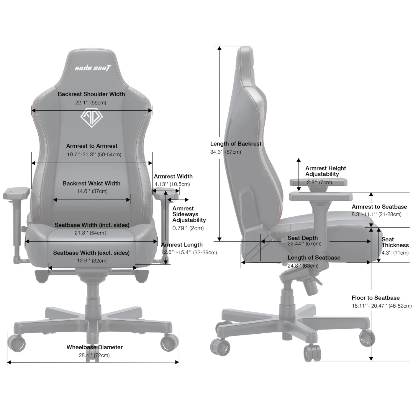 Купити Крісло для геймерів Anda Seat Kaiser 3E XL Dark Grey Fabric (AD23YC-XL-09-GB-CF-G01) - фото 11
