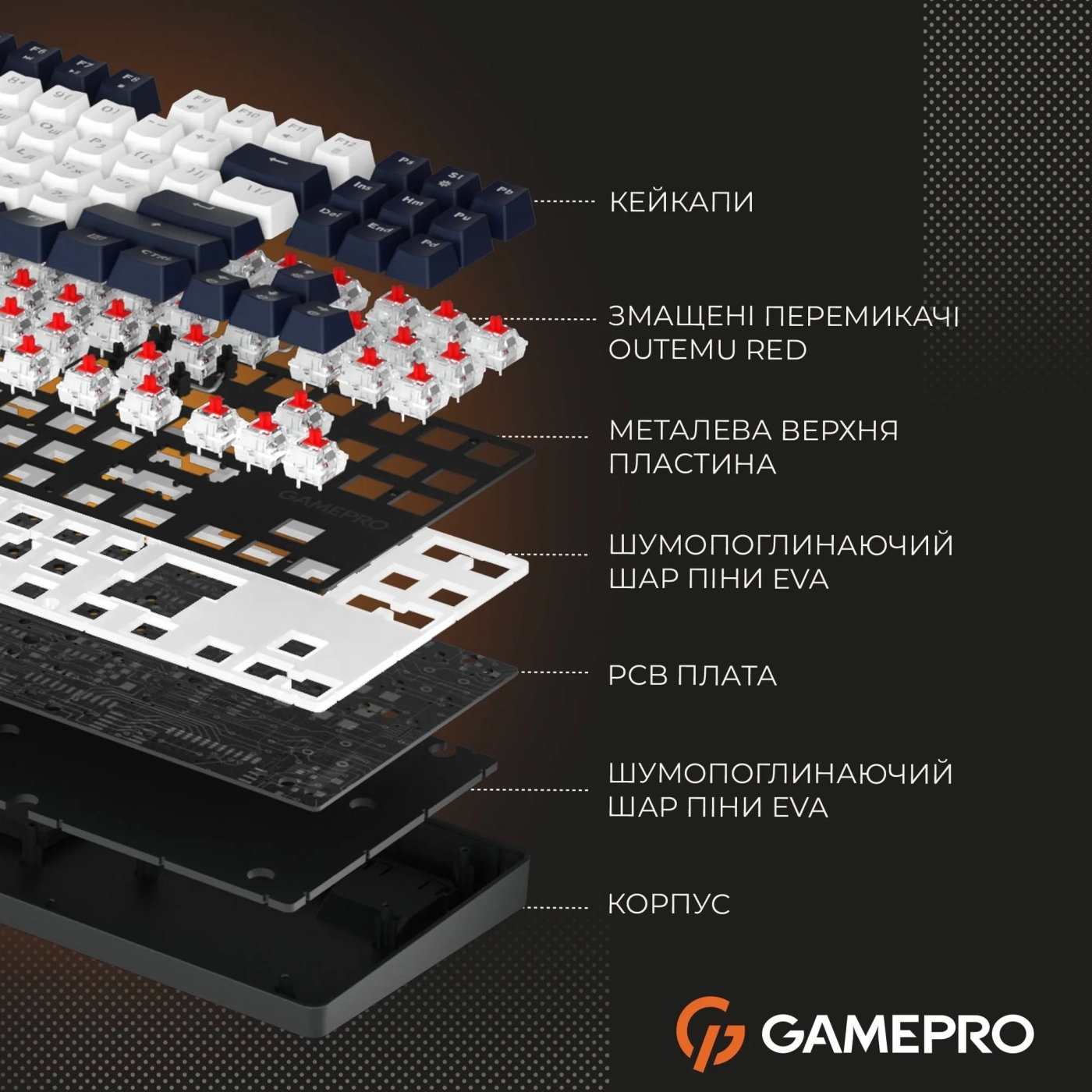 Купити Клавіатура GamePro Genesis Metallic MK110B Outemu Red Switch UA Black (MK110B) - фото 14