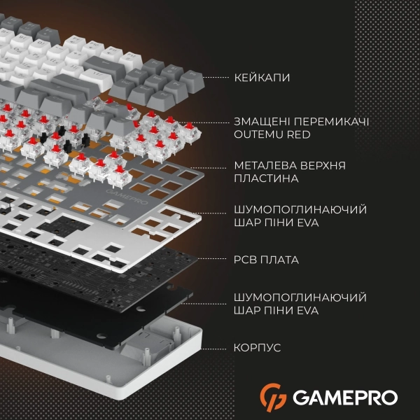 Купити Клавіатура GamePro Genesis Metallic MK110G Outemu Red Switch UA Gray (MK110G) - фото 13