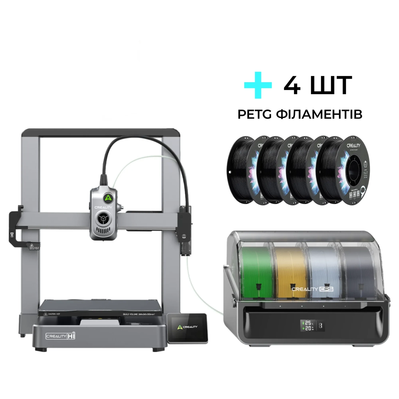 Купити 3D принтер CREALITY Hi Combo + PETG Filament (пластик) для 3D принтера CREALITY 4x1кг, 1.75мм, чорний - фото 1
