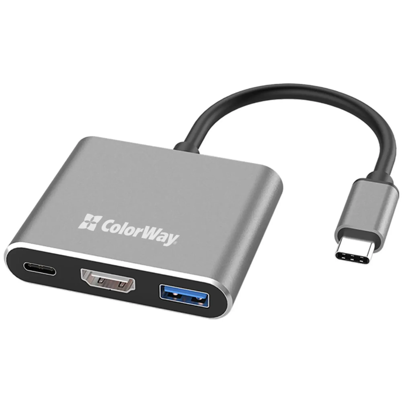 Купить USB-хаб ColorWay 3в1 USB-C - 1USB3.0+USB-C PD100W+HDMI 4К Grey (CW-HUB08) - фото 1