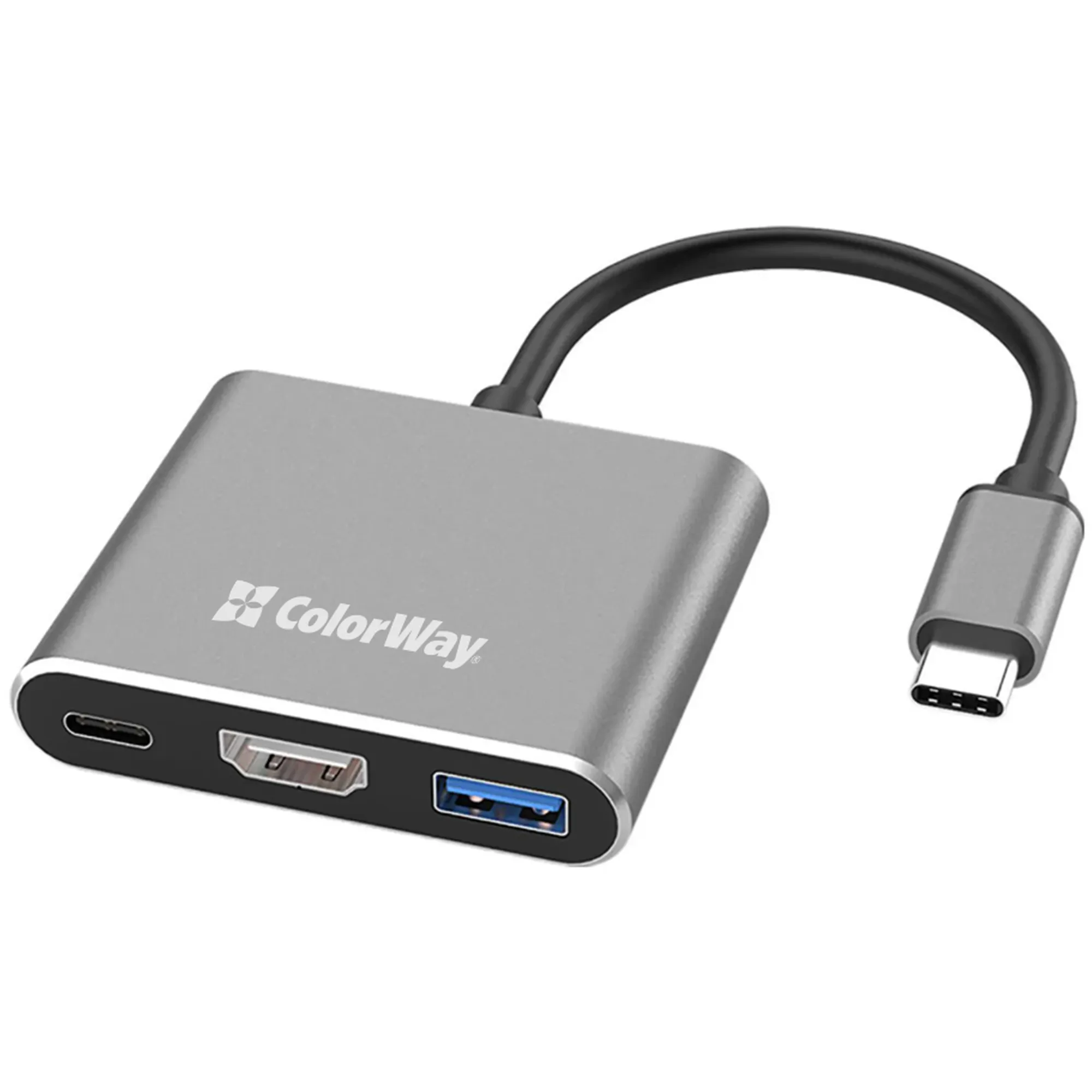 Купить USB-хаб ColorWay 3в1 USB-C - 1USB3.0+USB-C PD100W+HDMI 4К Grey (CW-HUB08) - фото 1