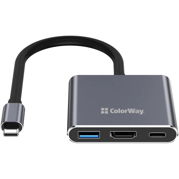 Купить USB-хаб ColorWay 3в1 USB-C - 1USB3.0+USB-C PD100W+HDMI 4К Grey (CW-HUB08) - фото 2