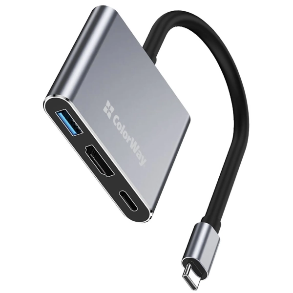 Купить USB-хаб ColorWay 3в1 USB-C - 1USB3.0+USB-C PD100W+HDMI 4К Grey (CW-HUB08) - фото 3