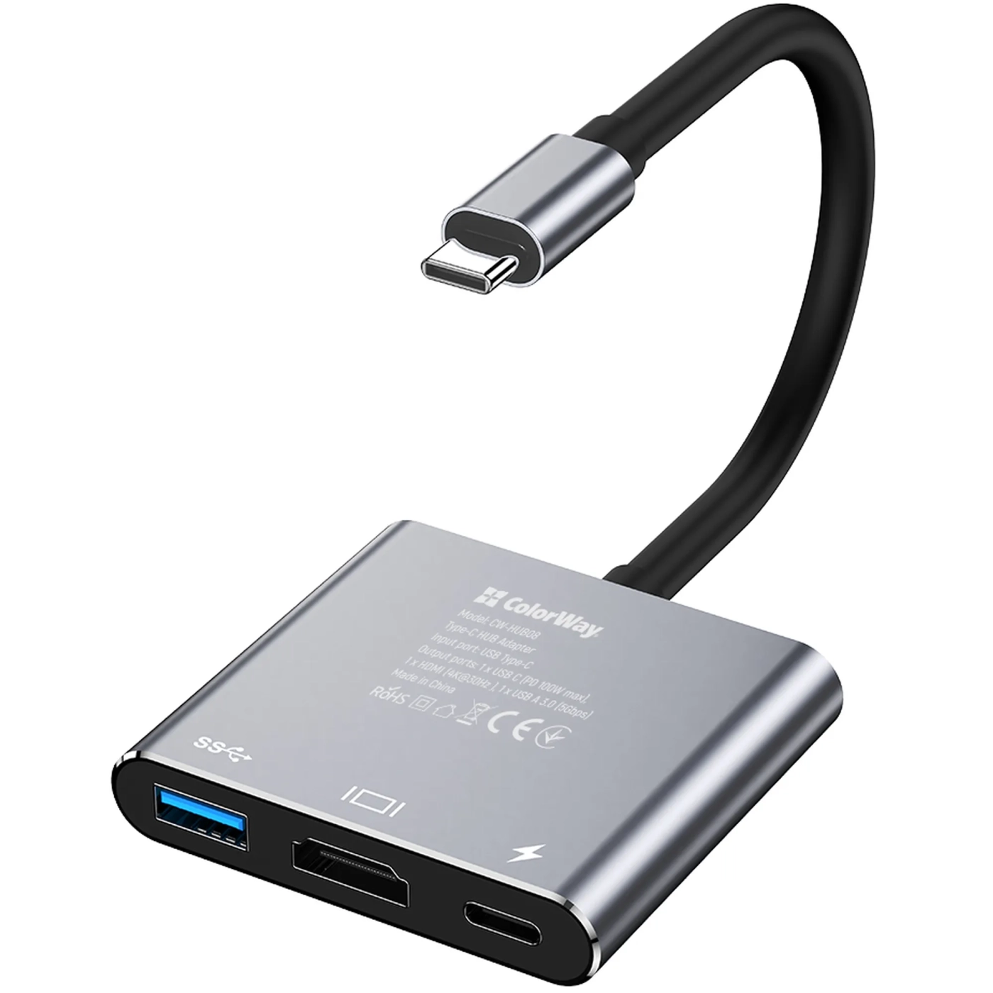 Купить USB-хаб ColorWay 3в1 USB-C - 1USB3.0+USB-C PD100W+HDMI 4К Grey (CW-HUB08) - фото 4