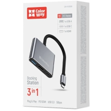 Купить USB-хаб ColorWay 3в1 USB-C - 1USB3.0+USB-C PD100W+HDMI 4К Grey (CW-HUB08) - фото 6