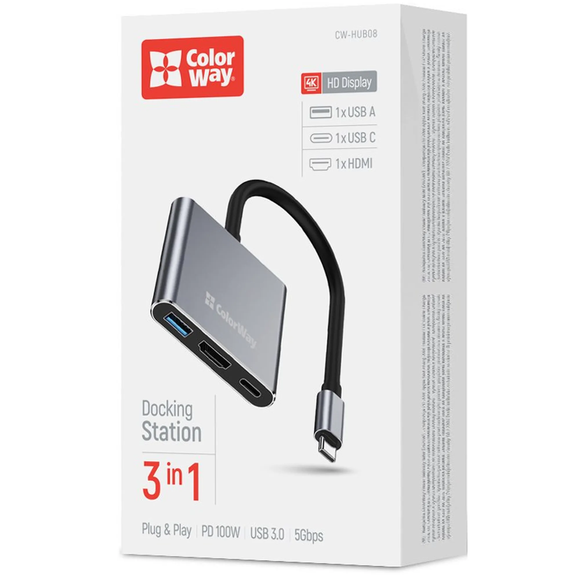 Купить USB-хаб ColorWay 3в1 USB-C - 1USB3.0+USB-C PD100W+HDMI 4К Grey (CW-HUB08) - фото 6