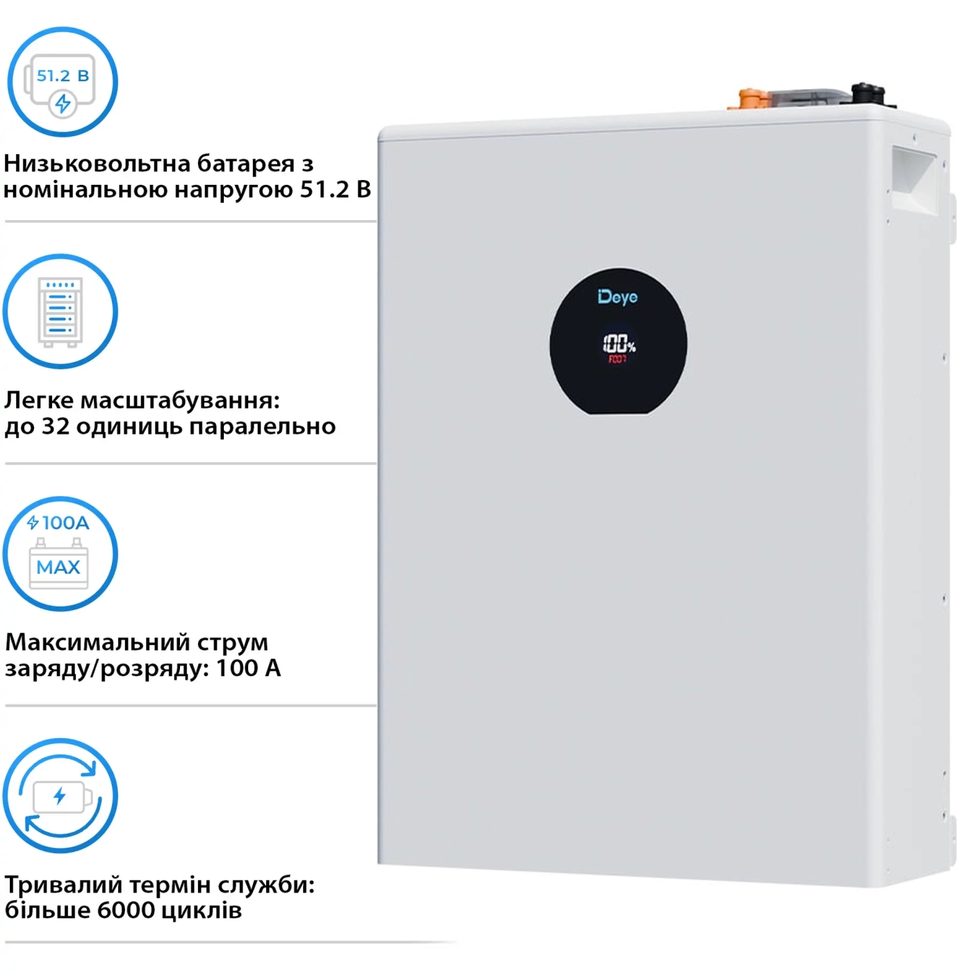 Купити Акумуляторна батарея DEYE SE-F5 Pro LiFePO4 LV 51.2v 100Ah 5.12kwh (SE-F5 Pro-C) - фото 4
