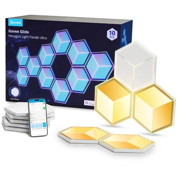 Купити Набір настінних світильників Govee H606A Glide Hexagon Light, 7, RGBIC, WI-FI/Bluetooth Белый (H606AC81) - фото 2