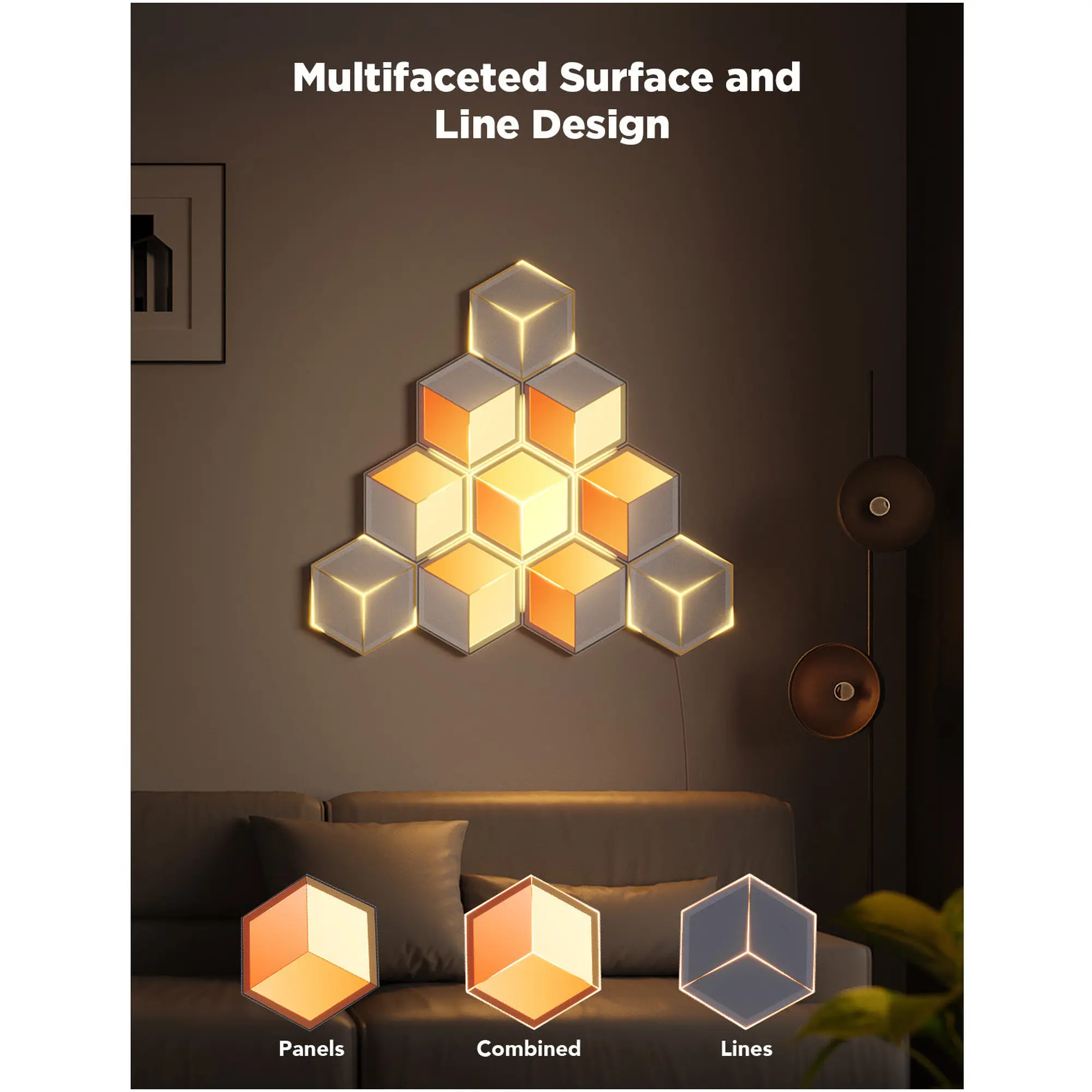 Купити Набір настінних світильників Govee H606A Glide Hexagon Light, 7, RGBIC, WI-FI/Bluetooth Белый (H606AC81) - фото 3