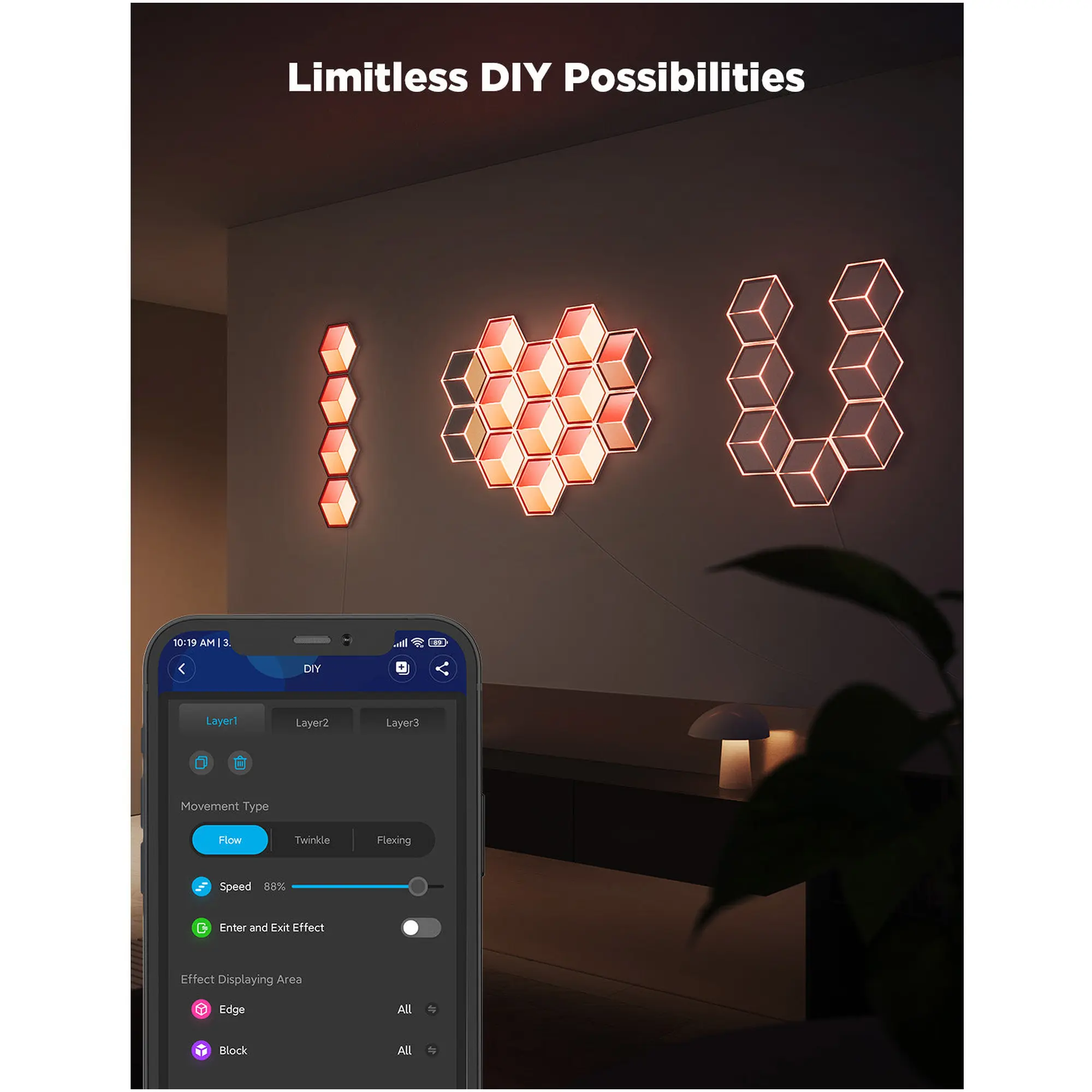 Купити Набір настінних світильників Govee H606A Glide Hexagon Light, 7, RGBIC, WI-FI/Bluetooth Белый (H606AC81) - фото 5
