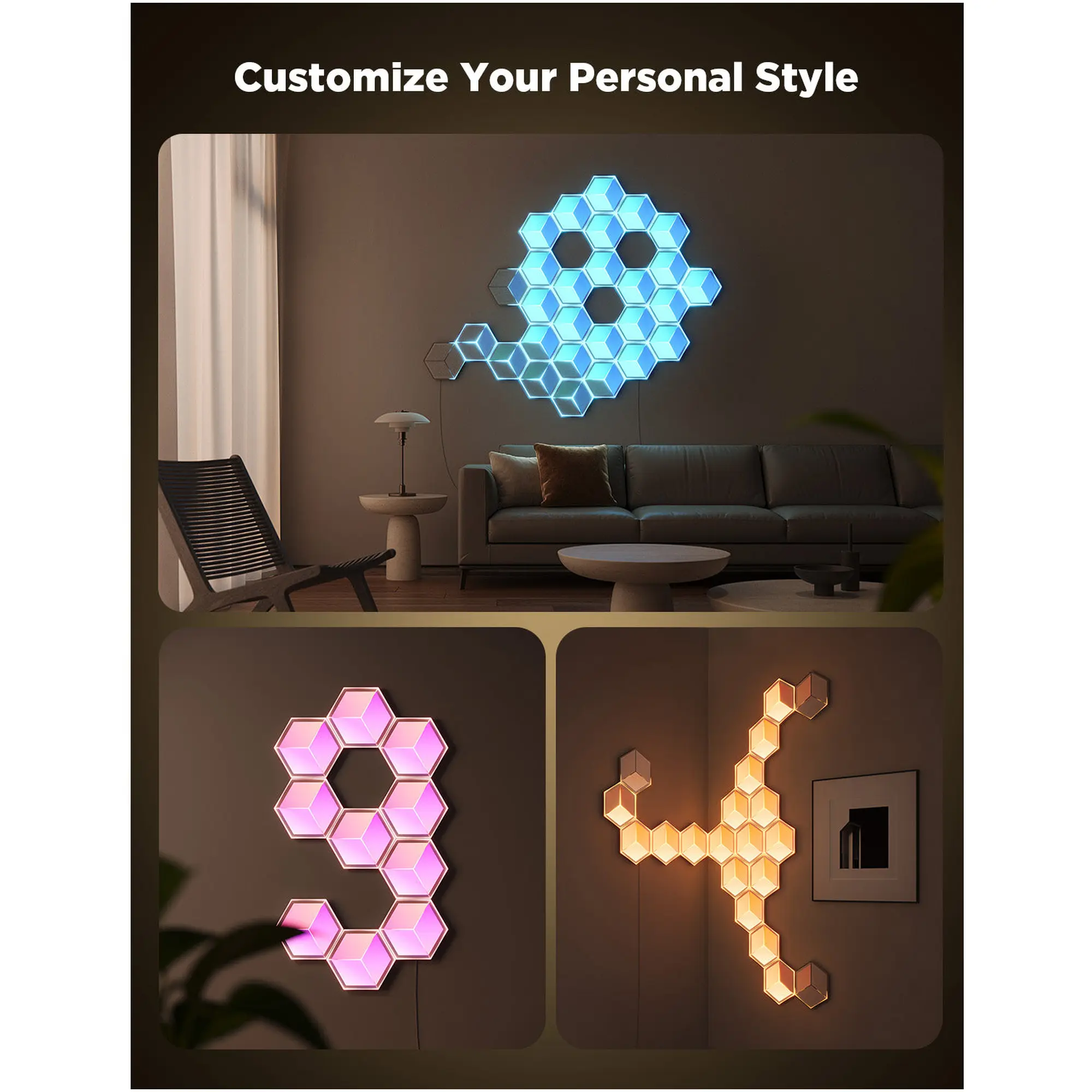 Купити Набір настінних світильників Govee H606A Glide Hexagon Light, 7, RGBIC, WI-FI/Bluetooth Белый (H606AC81) - фото 7